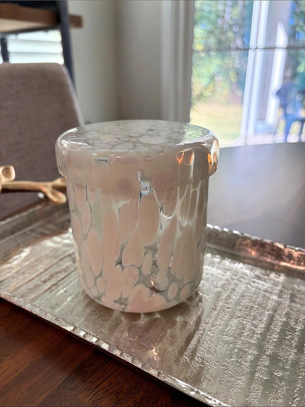 Anthropologie Bryn Glass Lidded Bath Canister White & Clear